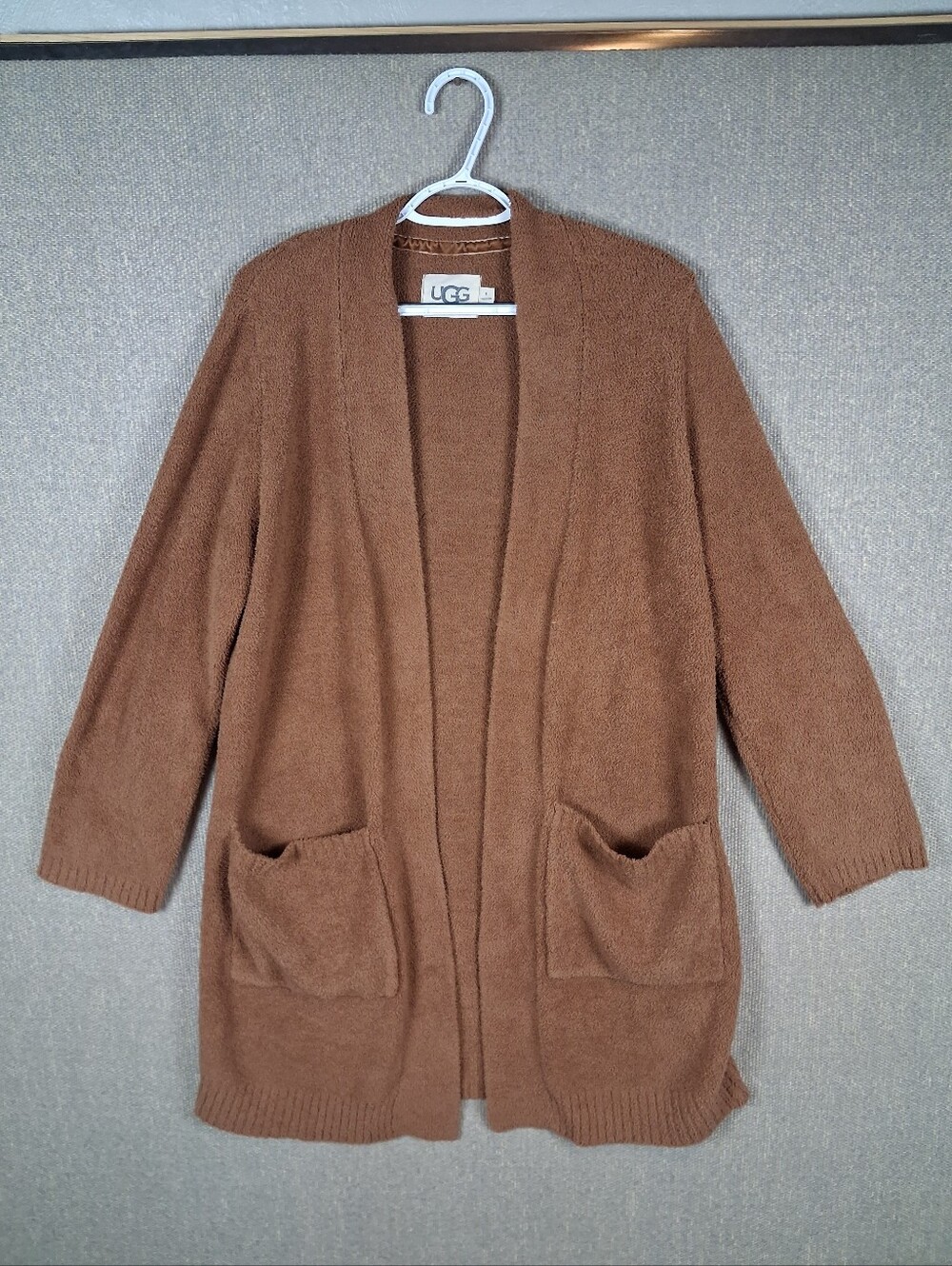UGG Kallie Cardigan Sweater Womens Medium Chestnut Open Front Cozy Knit Pockets